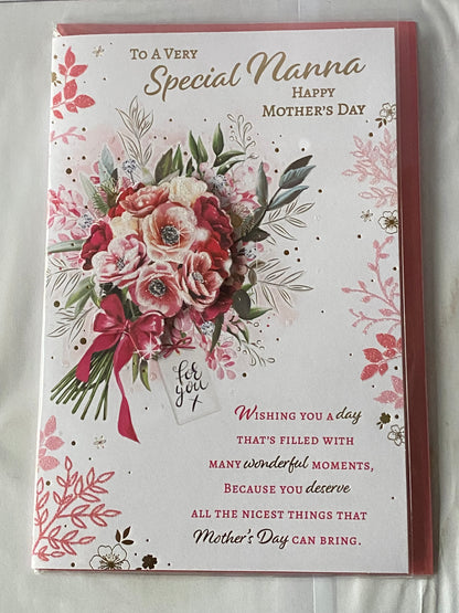 To A Very Special Nanna Happy Mother's Day Mothers Day Card Bunch Pink Flowers/Words 3D/Glitter/Foil Detail(PRELUDE47691)