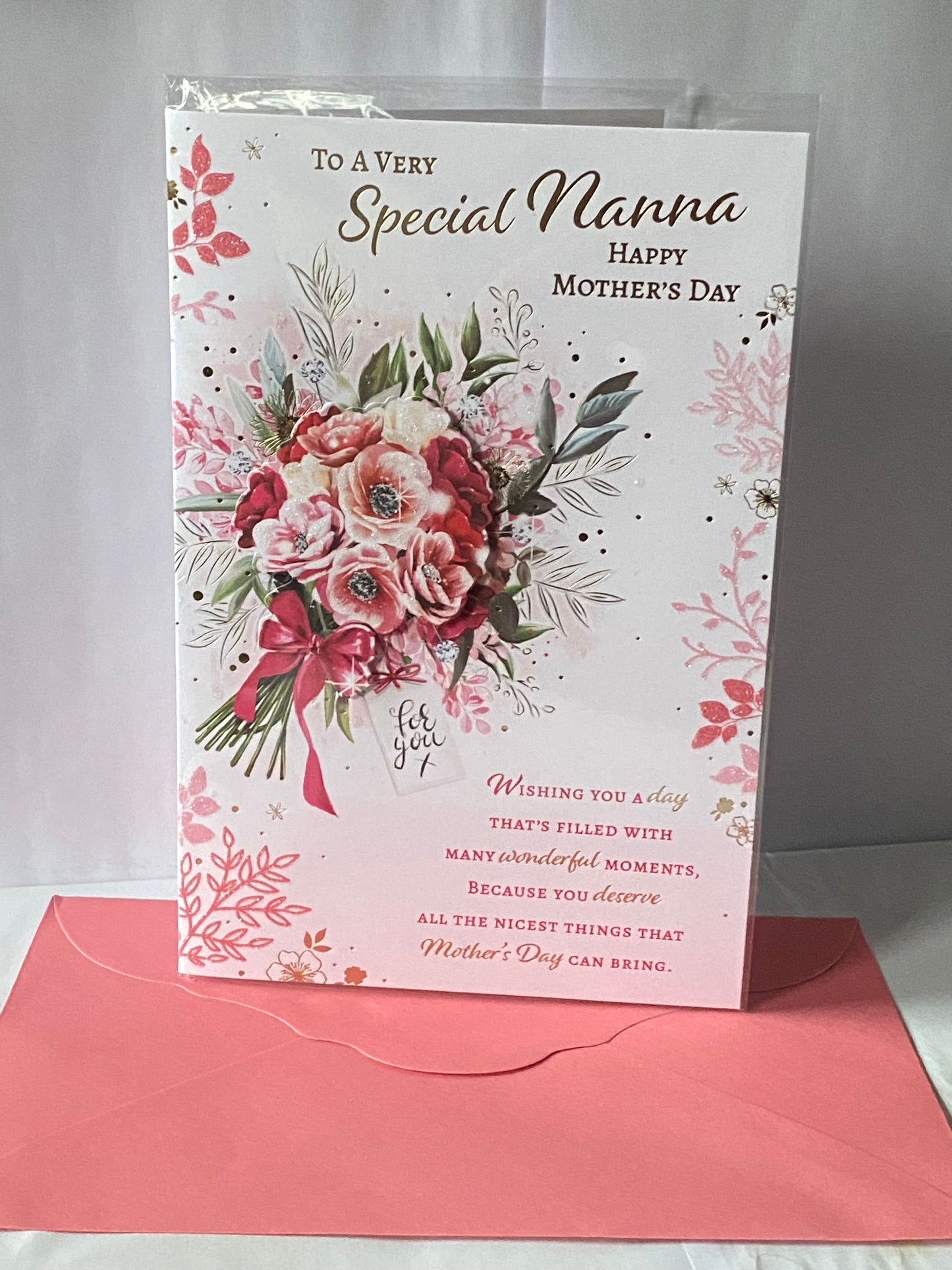 To A Very Special Nanna Happy Mother's Day Mothers Day Card Bunch Pink Flowers/Words 3D/Glitter/Foil Detail(PRELUDE47691)