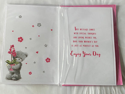 Happy Mother's Day To A Lovely Nannie Especially For You Mother's Day Mothers Day Card Grey Teddy/Pink Flower/Words 3D/Glitter/Foil Detail(PRELUDE47670)