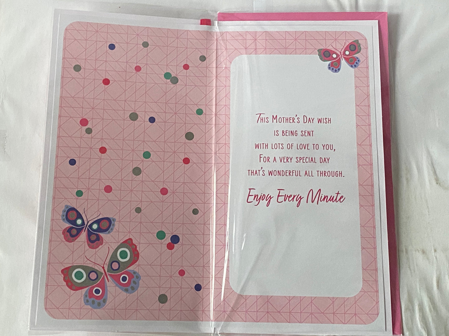 Happy Mother's Day To You Nannie Wishing You A Beautiful Day! Mother's Day Mothers Day Card Pink-Multi Butterflies/Words Ribbon/Foil Detail(PRELUDE49800)