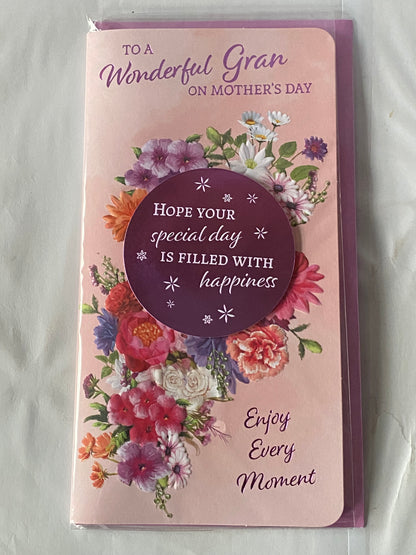 To A Wonderful Gran On Mother's Day Mothers Day Card Pink-Multi Flowers 3D/Foil Detail(PRELUDE49798)