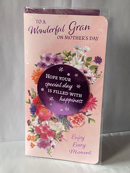 To A Wonderful Gran On Mother's Day Mothers Day Card Pink-Multi Flowers 3D/Foil Detail(PRELUDE49798)