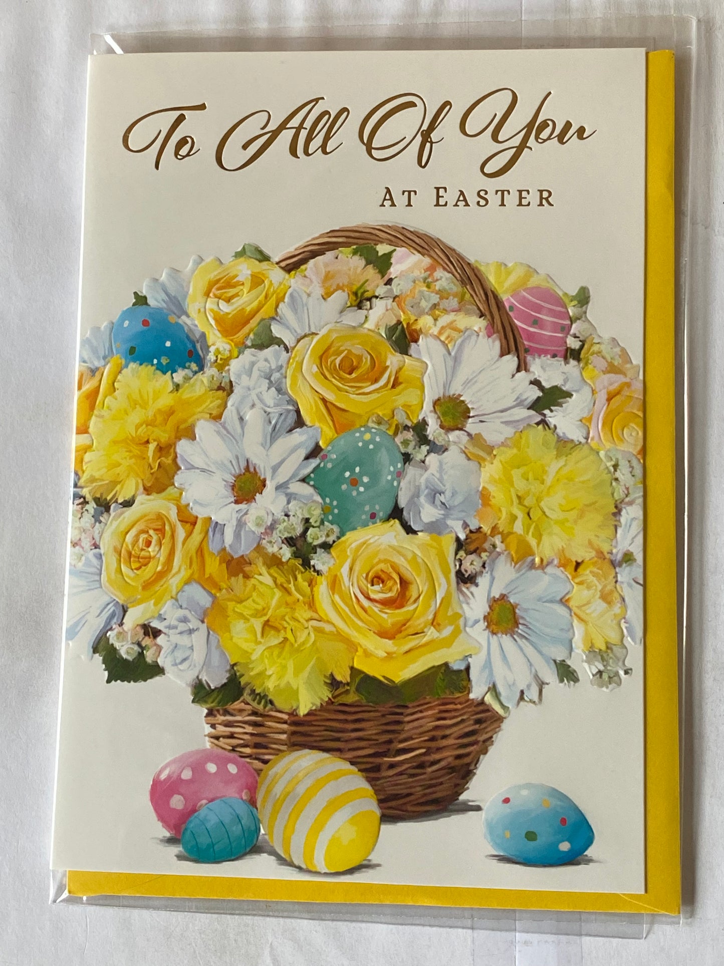 To All Of You At Easter Card Yellow+White Flowers/Basket/Multi Eggs Foil Detail(PH47788E)