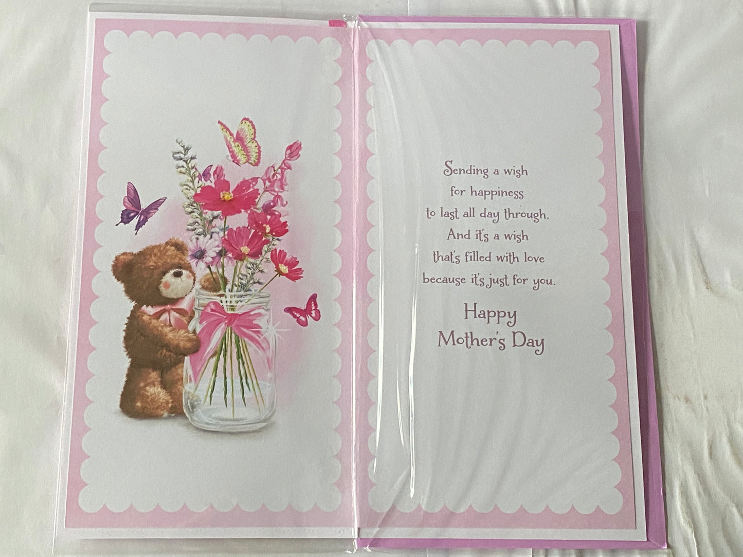 With Lots Of Love Granny Mother's Day Mothers Day Card Teddy/Flowers/Butterflies/Jar Ribbon/Foil Detail