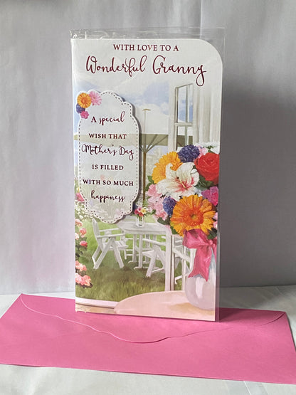 With Love To A Wonderful Granny Mother's Day Mothers Day Card Flowers/Summer Garden 3D/Glitter/Foil Detail(PRELUDE44046)