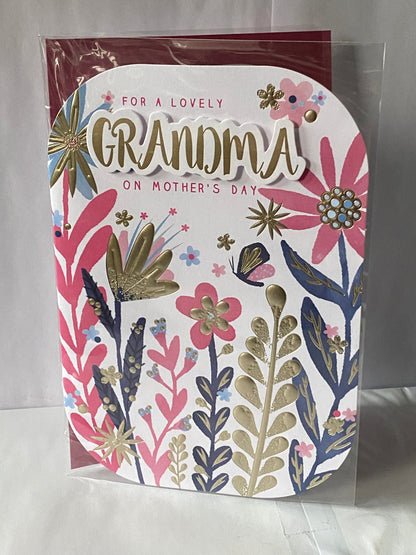 For A Lovely Grandma On Mother's Day Mothers Day Card Multi/Gold Flowers 3D/Foil Detail(PRELUDE47672)