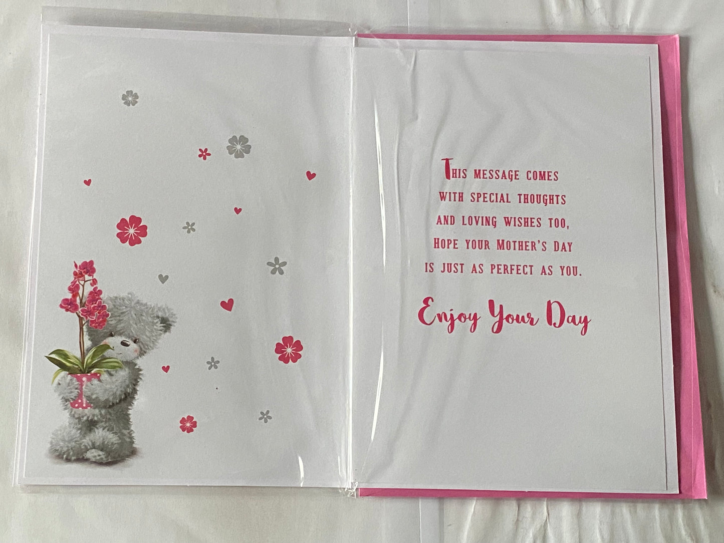 Happy Mother's Day To A Lovely Grandma Especially For You Mother's Day Mothers Day Card Grey Teddy/Pink Flower/Words 3D/Glitter/Foil Detail(PRELUDE47670)