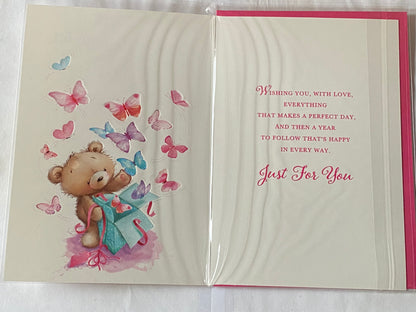 For A Special Granddaughter On Your Birthday Card Teddy/Butterflies/Green Present Foil Detail(NC-VA125E)