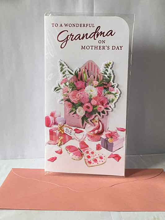 To A Wonderful Grandma On Mother's Day Mothers Day Card Pink+White Flowers/Presents 3D/Glitter/Foil Detail(PRELUDE47678)