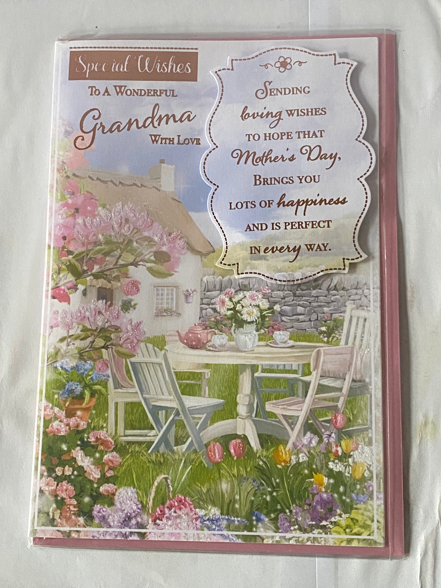 Special Wishes To A Wonderful Grandma With Love Mother's Day Mothers Day Card Cottage Garden/Words 3D/Glitter/Foil Detail(PRELUDE43256)