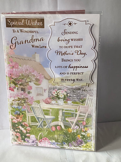 Special Wishes To A Wonderful Grandma With Love Mother's Day Mothers Day Card Cottage Garden/Words 3D/Glitter/Foil Detail(PRELUDE43256)