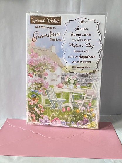 Special Wishes To A Wonderful Grandma With Love Mother's Day Mothers Day Card Cottage Garden/Words 3D/Glitter/Foil Detail(PRELUDE43256)