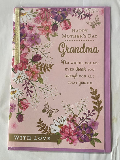 Happy Mother's Day Grandma Mother's Day Mothers Day Card Pink-Gold Flowers/Gold Words Ribbon/Glitter/Foil Detail(PRELUDE47687)