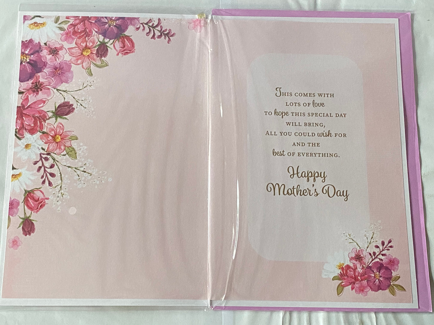 Happy Mother's Day Grandma Mother's Day Mothers Day Card Pink-Gold Flowers/Gold Words Ribbon/Glitter/Foil Detail(PRELUDE47687)