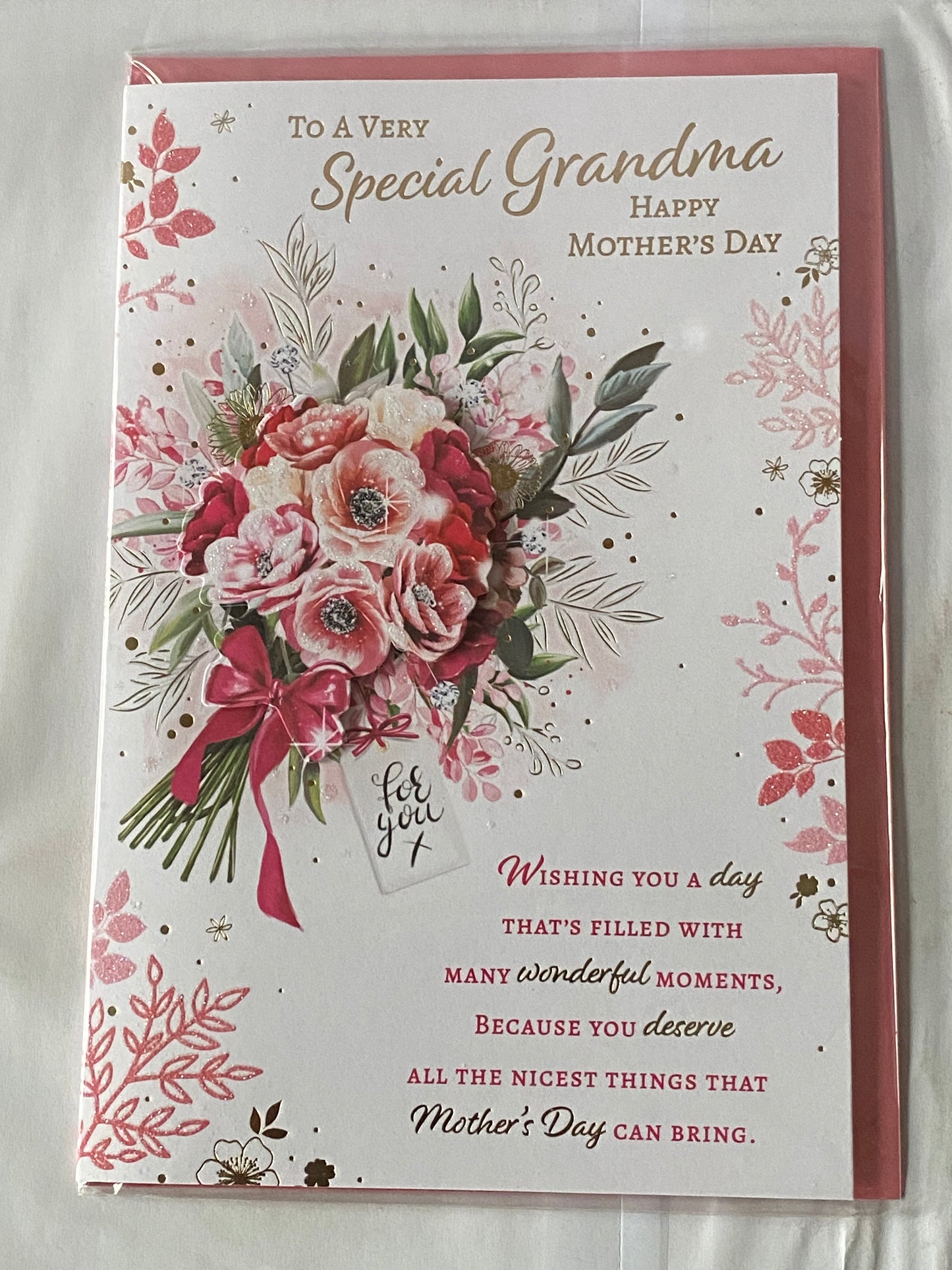 To A Very Special Grandma Happy Mother's Day Mothers Day Card Bunch Pink Flowers/Words 3D/Glitter/Foil Detail(PRELUDE47691)