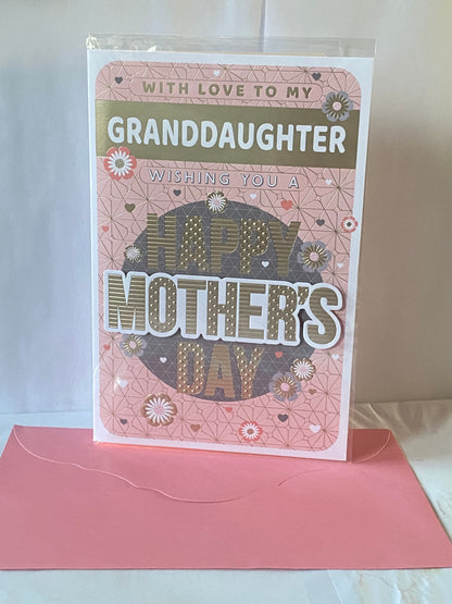 With Love To My Granddaughter Wishing You A Happy Mother's Day Mothers Day Card Pink/Grey/Gold Words 3D/Foil Detail(PRELUDE47690)