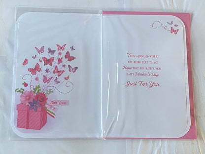 To A Lovely Godmother On Mother's Day Mothers Day Card Pink Present/Butterflies/Words 3D/Glitter/Foil Detail(PRELUDE47673)