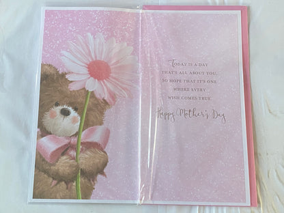 On Mother's Day To A Lovely Godmother Especially For You Mother's Day Mothers Day Card Pink-Teddy/Big Pink Flower 3D/Glitter/Foil Detail(PRELUDE44038)