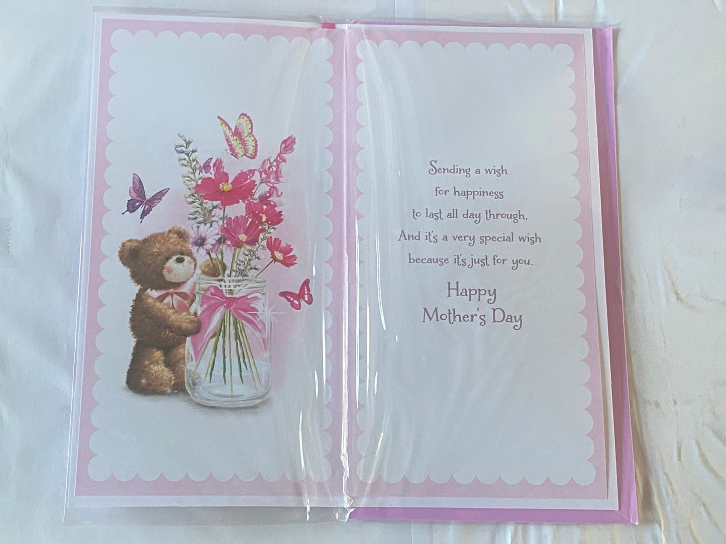 With Lots Of Love Godmother Mother's Day Mothers Day Card Teddy/Flowers/Butterflies/Jar Ribbon/Foil Detail(PRELUDE47674)