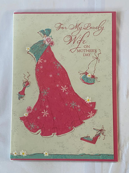 For My Lovely Wife On Mother's Day Mothers Day Card Pink/Turquoise Dress(HSM310A)