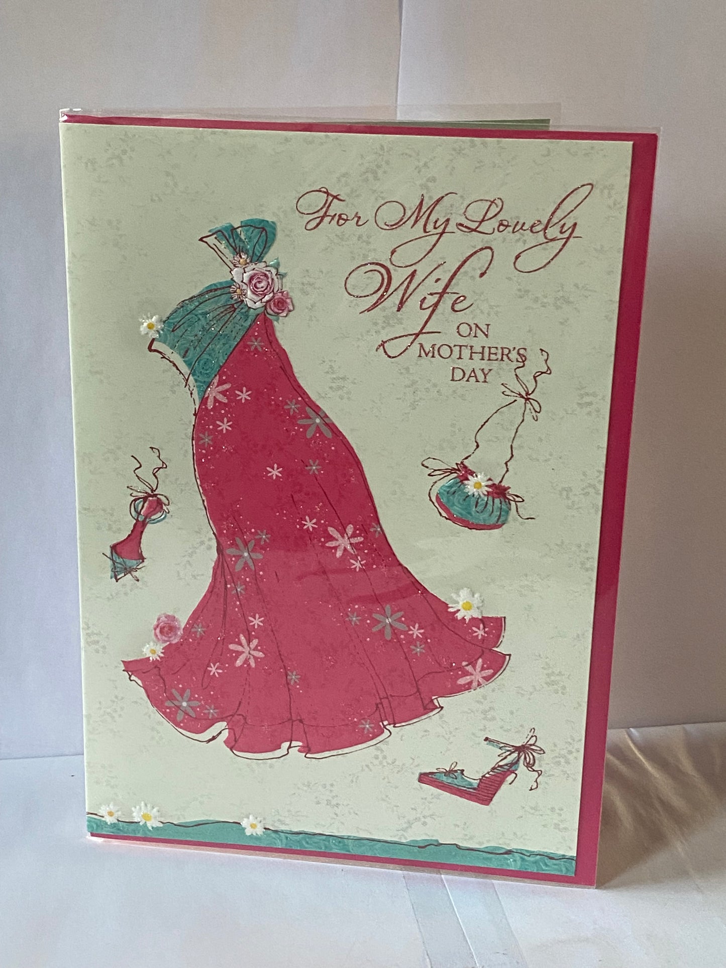 For My Lovely Wife On Mother's Day Mothers Day Card Pink/Turquoise Dress(HSM310A)