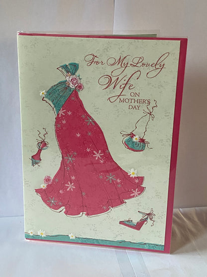 For My Lovely Wife On Mother's Day Mothers Day Card Pink/Turquoise Dress(HSM310A)