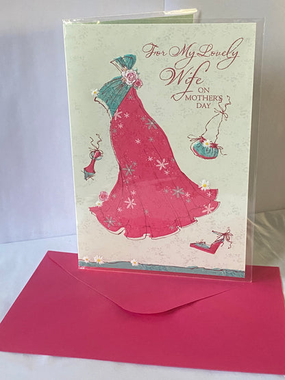 For My Lovely Wife On Mother's Day Mothers Day Card Pink/Turquoise Dress(HSM310A)