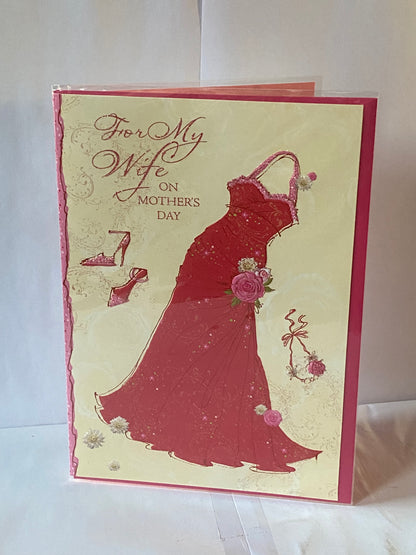 For My Wife On Mother's Day Mothers Day Card Pink Dress(HSM310B)