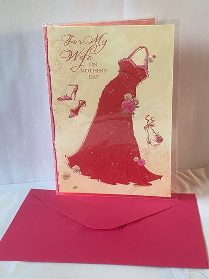 For My Wife On Mother's Day Mothers Day Card Pink Dress(HSM310B)