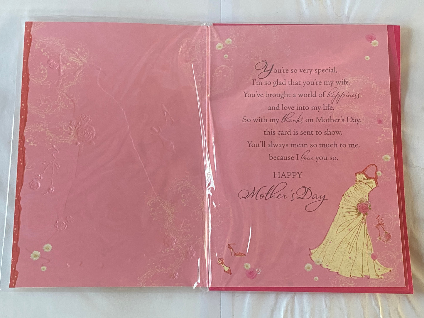 For My Wife On Mother's Day Mothers Day Card Pink Dress(HSM310B)