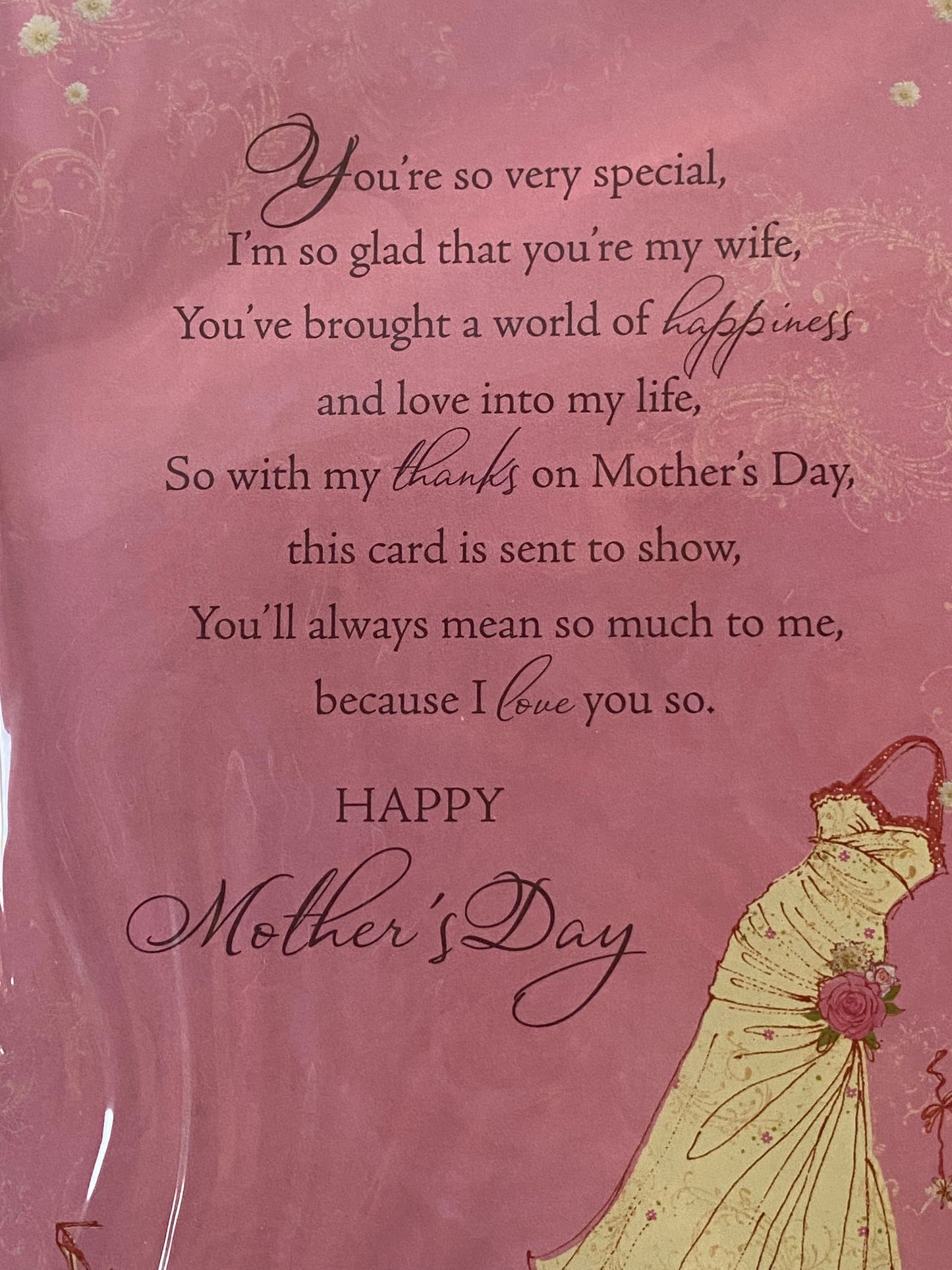 For My Wife On Mother's Day Mothers Day Card Pink Dress(HSM310B)