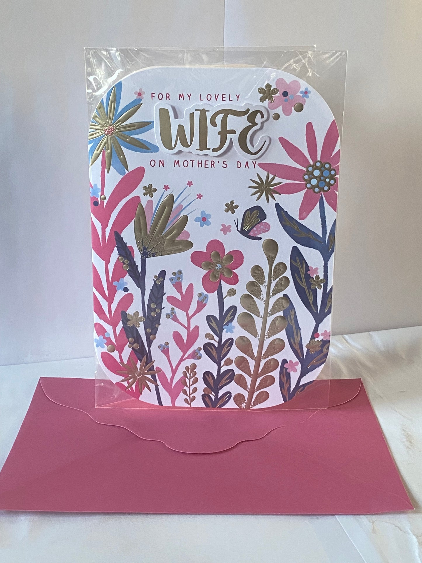 For My Lovely Wife On Mother's Day Mothers Day Card Multi/Gold Flowers 3D/Foil Detail(PRELUDE47672)