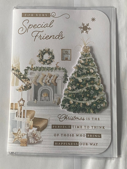 For Very Special Friends Christmas Card Green/Gold Tree/Fireplace/Staircase(PRELUDE46189)