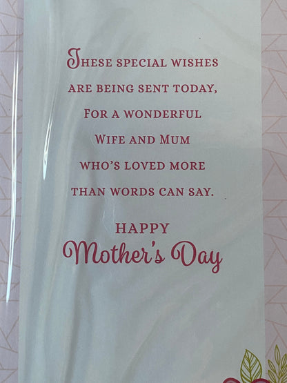 To My Very Special Wife On Mother's Day Have A Lovely Day Mothers Day Card Pink-Flowers/Butterflies/Words 3D/Glitter/Foil Detail(PRELUDE47681)