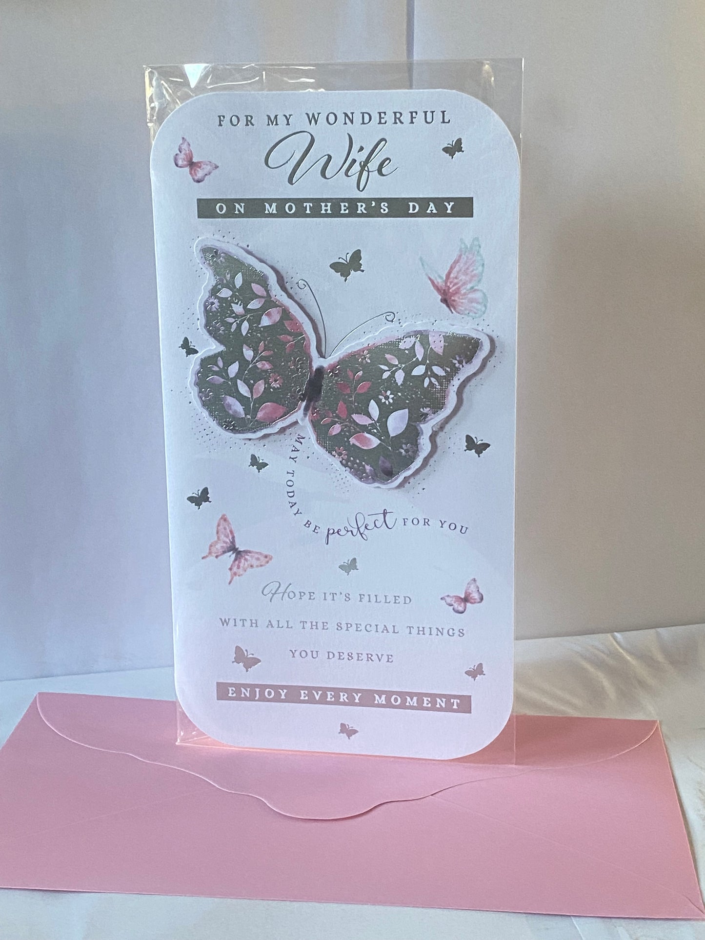 For My Wonderful Wife On Mother's Day Mothers Day Card Silver/Pink Butterflies/Words 3D/Foil Detail(PRELUDE43240)