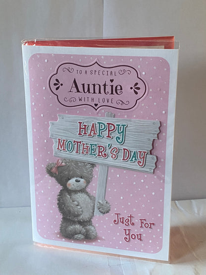 To A Special Auntie With Love Happy Mother's Day Mothers Day Card Pink-Teddy/Multi Sign 3D/Glitter/Foil Detail(PRELUDE44027)