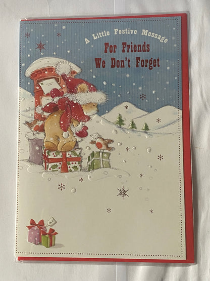 A Little Festive Message For Friends We Don't Forget Christmas Card Blue/White-Teddies/Postbox(HSX2517B)