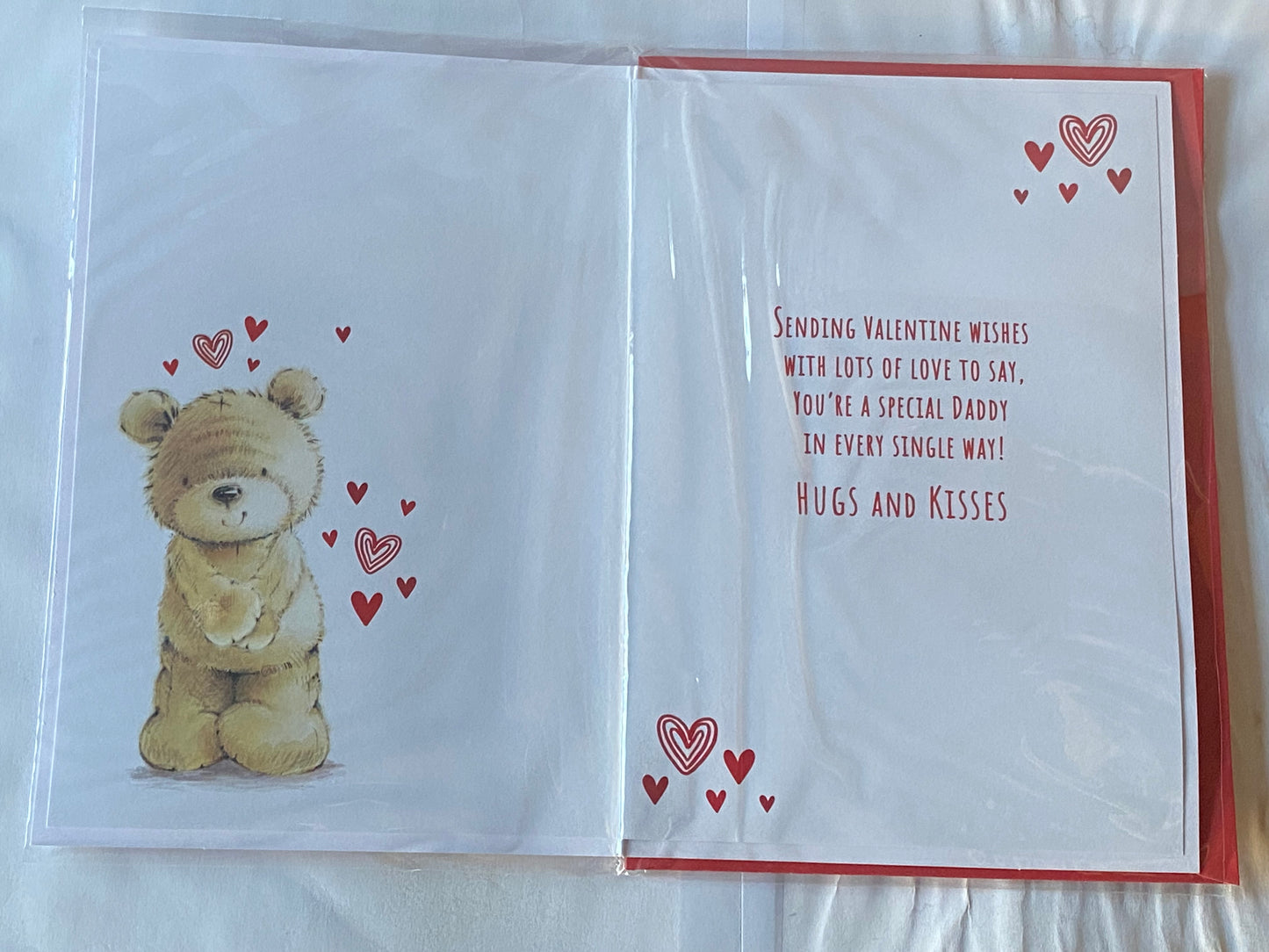 To A Very Special Daddy With Love You're So Sweet! Hugs & Kisses Happy Valentine's Day Valentines Day Card Teddy/Red+Gold Hearts/Words 3D/Foil Detail(PRELUDE47549)