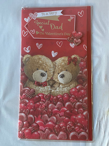 To A Very Special Dad On Valentine's Day Valentines Day Card Red-Teddies/Hearts/Gold Words(PRELUDE43038)