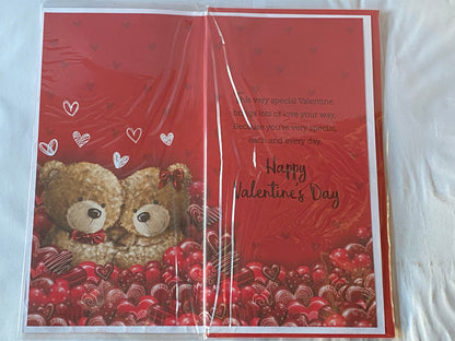 To A Very Special Dad On Valentine's Day Valentines Day Card Red-Teddies/Hearts/Gold Words(PRELUDE43038)