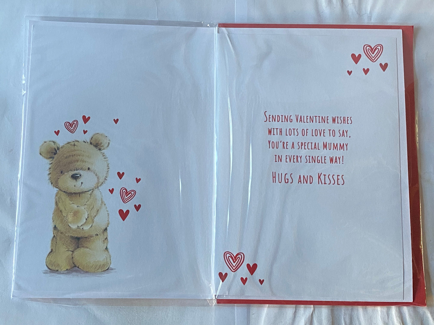 To A Very Special Mummy With Love You're So Sweet! Hugs & Kisses Happy Valentine's Day Valentines Day Card Teddy/Red+Gold Hearts/Words 3D/Foil Detail(PRELUDE47549)