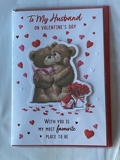 To My Husband On Valentine's Day Valentines Day Card Teddies/Red Hearts/Red Roses(PRELUDE46678)