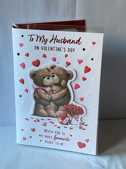 To My Husband On Valentine's Day Valentines Day Card Teddies/Red Hearts/Red Roses(PRELUDE46678)