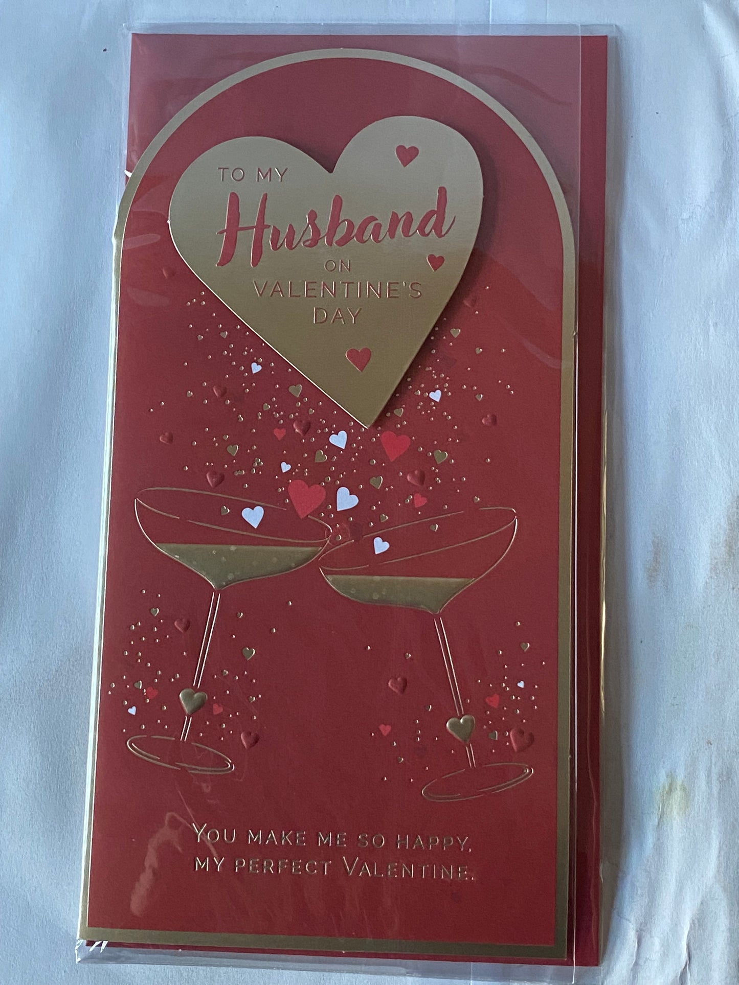 To My Husband On Valentine's Day Valentines Day Card Red-Gold Glasses/Heart 3D/Foil Detail(PRELUDE50290)