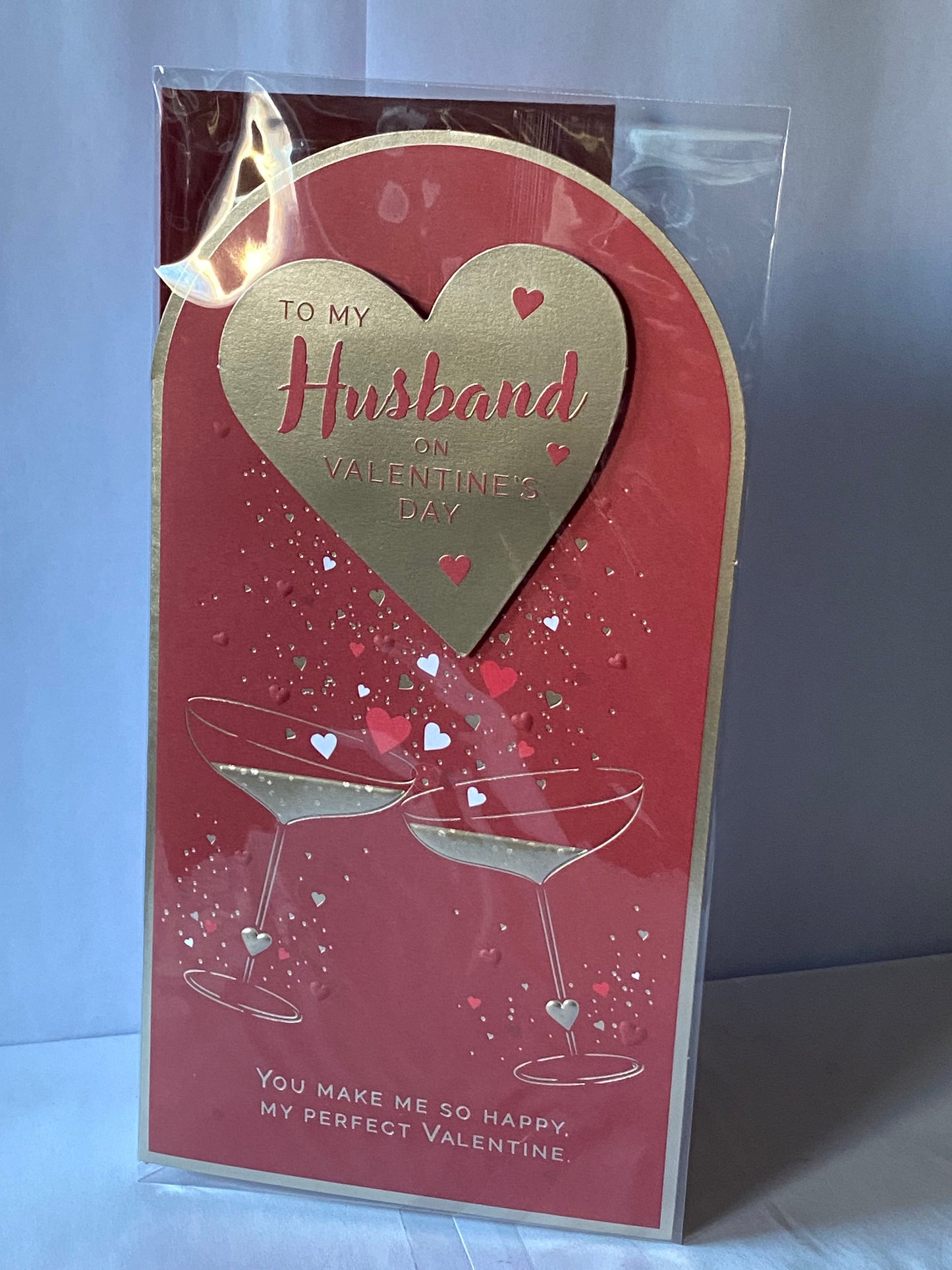 To My Husband On Valentine's Day Valentines Day Card Red-Gold Glasses/Heart 3D/Foil Detail(PRELUDE50290)