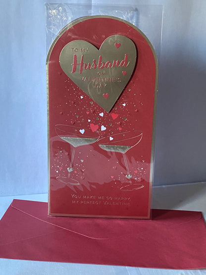 To My Husband On Valentine's Day Valentines Day Card Red-Gold Glasses/Heart 3D/Foil Detail(PRELUDE50290)