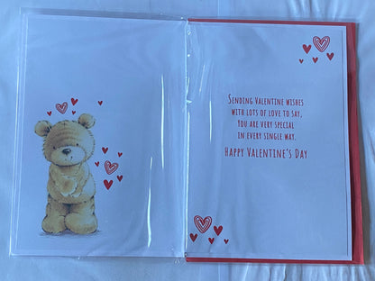 To A Special Granddaughter With Love You're So Sweet! Hugs & Kisses Happy Valentine's Day Valentines Day Card Teddy/Red+Gold Hearts/Words 3D/Foil Detail(PRELUDE47549)