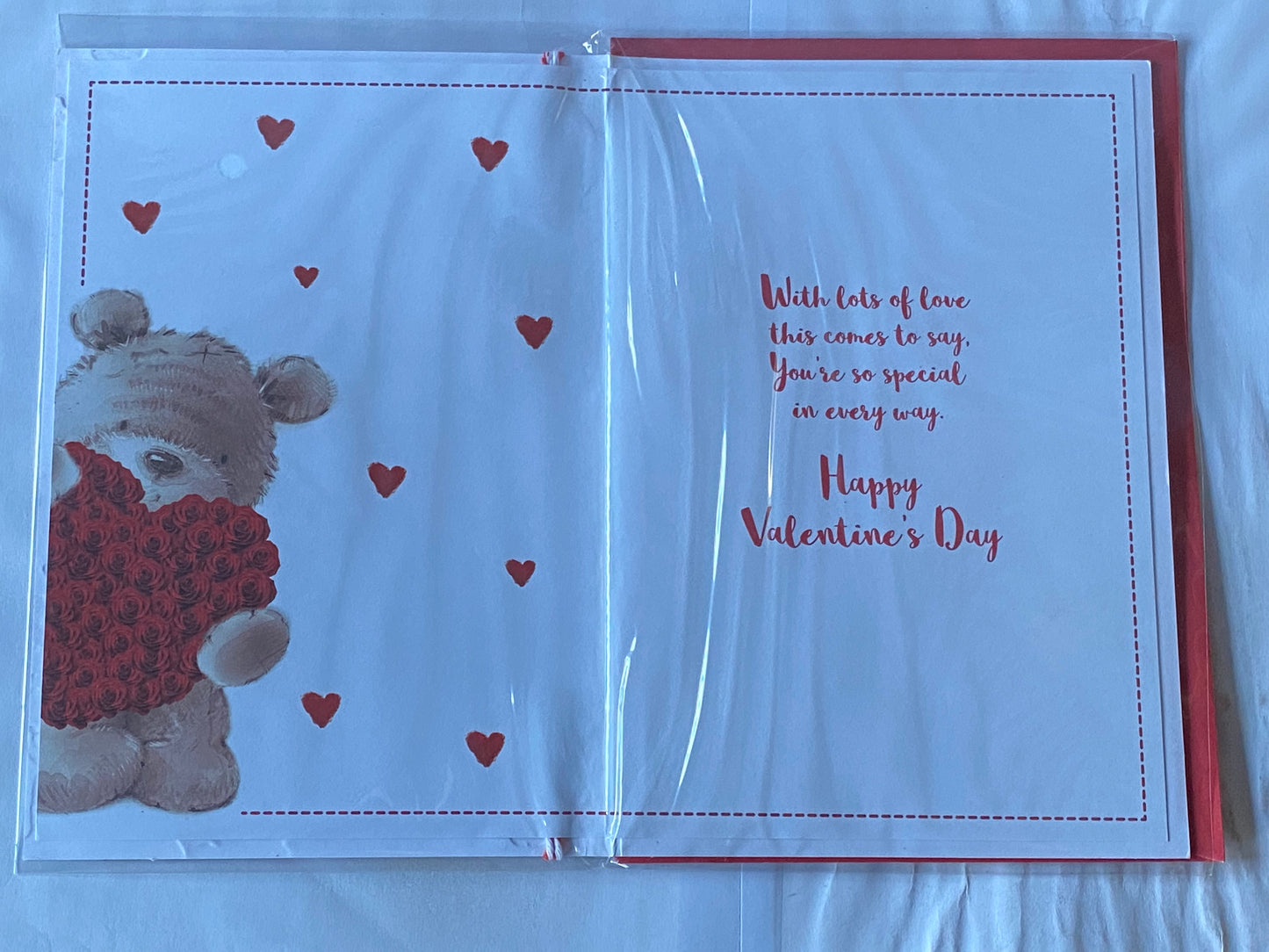 To A Special Granddaughter On Valentine's Day You're So Lovely! Valentines Day Card Teddy Holding Big Red Rose Heart String/Glitter/3D/Foil Detail(PRELUDE45309)