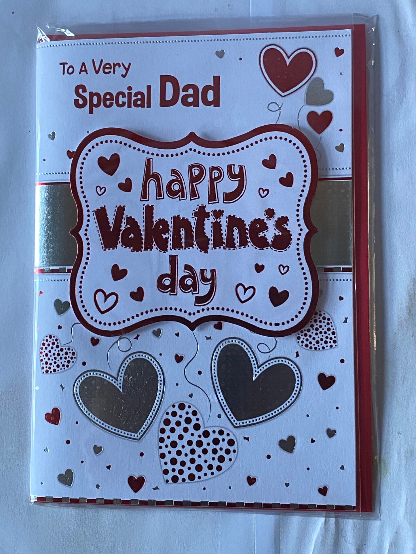 To A Very Special Dad Happy Valentine's Day Valentines Day Card Silver/Red Hearts/Red Words 3D/Foil Detail(PRELUDE38565)