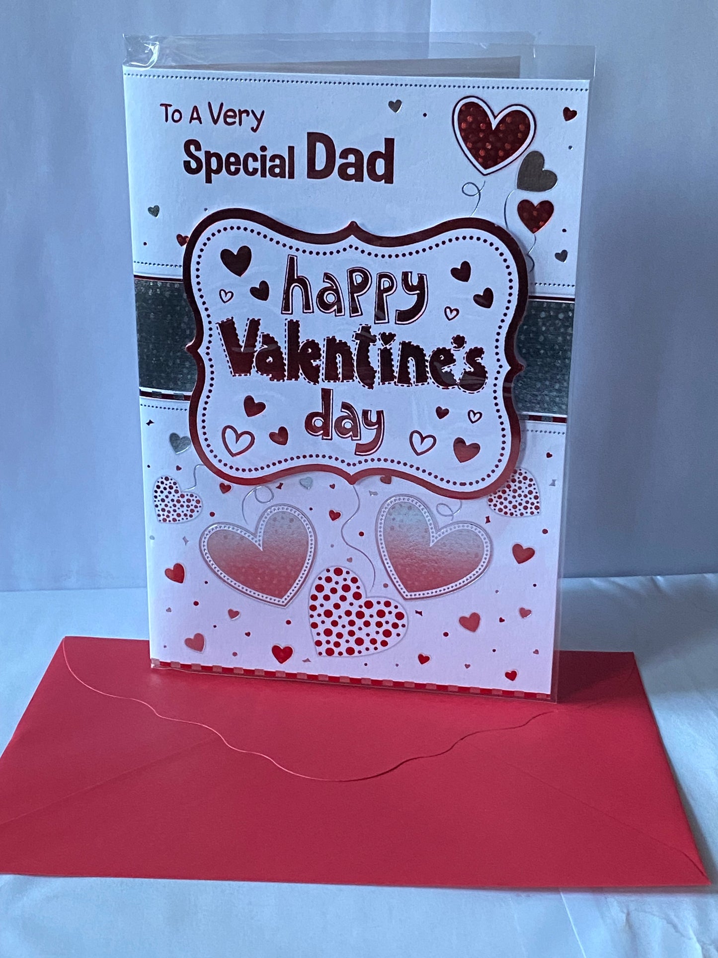 To A Very Special Dad Happy Valentine's Day Valentines Day Card Silver/Red Hearts/Red Words 3D/Foil Detail(PRELUDE38565)